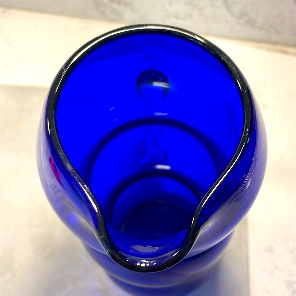 Vintage Cobalt Blue Art Deco Bubble Pitcher Louie Glass Co. Excellent Condition - Picture 7 of 14